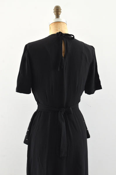 Vintage 1940's Studded Peplum Dress / S