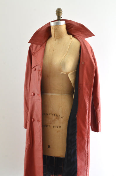 Burnt Sienna Leather Coat / S