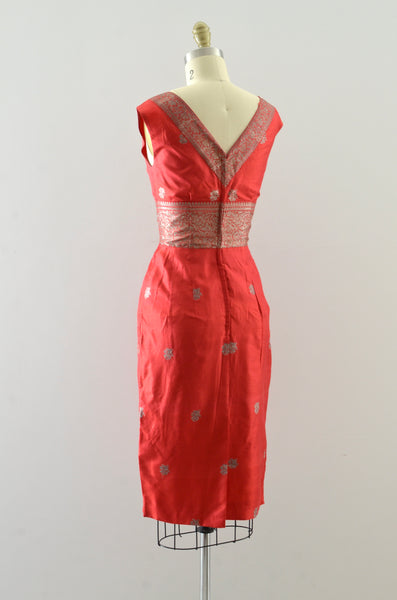 Vintage 50's Red Silk Dress Set