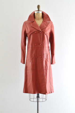 Burnt Sienna Leather Coat / S