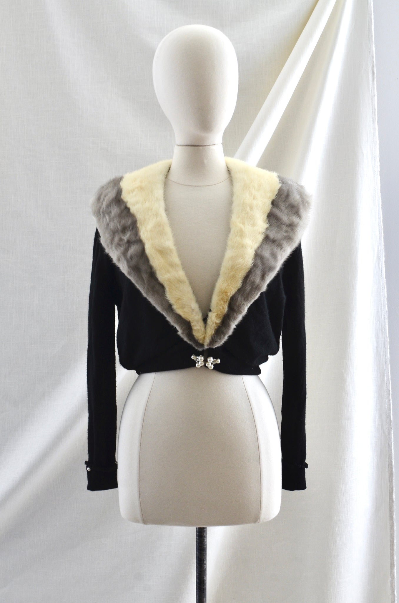 Vintage 1950's Fur Collar Cardigan