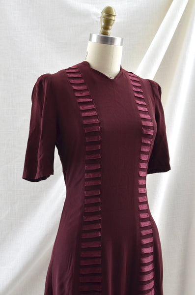 Vintage  1930's Plum Rayon Dress