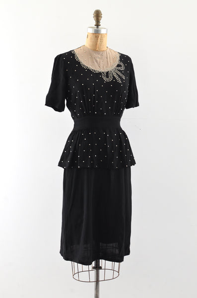 Vintage 1940's Studded Peplum Dress / S