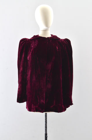 30's  Burgundy Velvet Jacket /  S