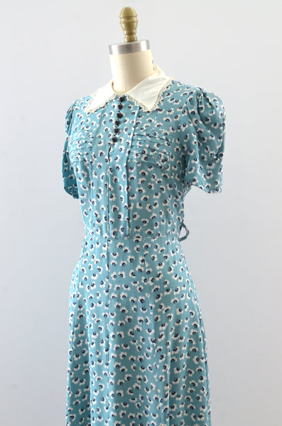 1940's Blue Floral Dress