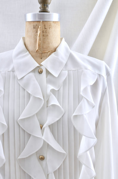 Vintage White Ruffle Yoke Shirt