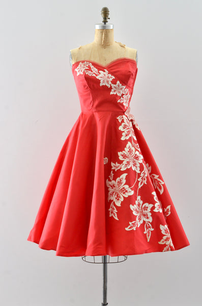 50's Red Strapless Dress / XS S