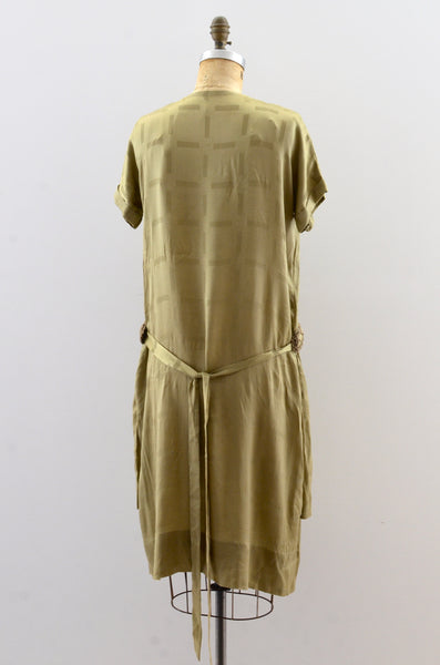 1920's Loden Green Silk Dress