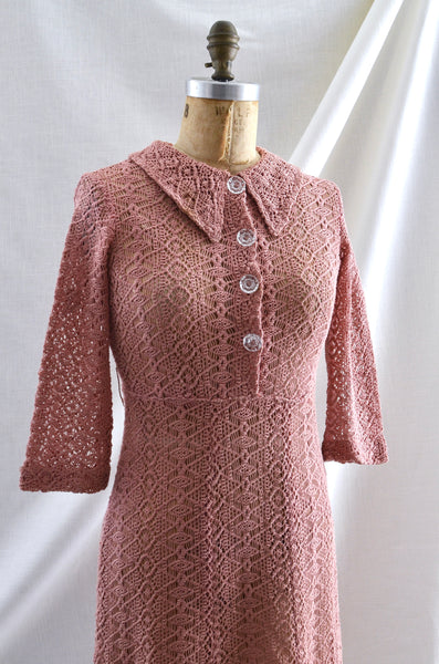 Vintage 1930's Dusty Rose Lace Dress