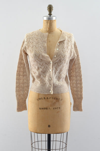 Vintage 60's Oat Pointelle Sweater / XS S
