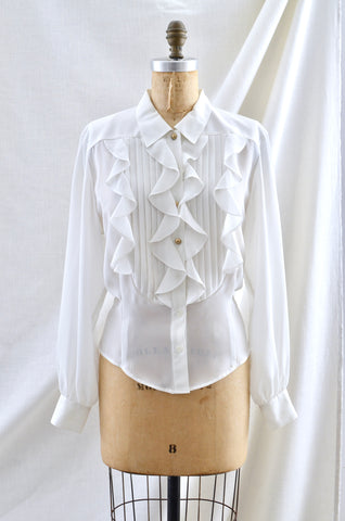 Vintage White Ruffle Yoke Shirt