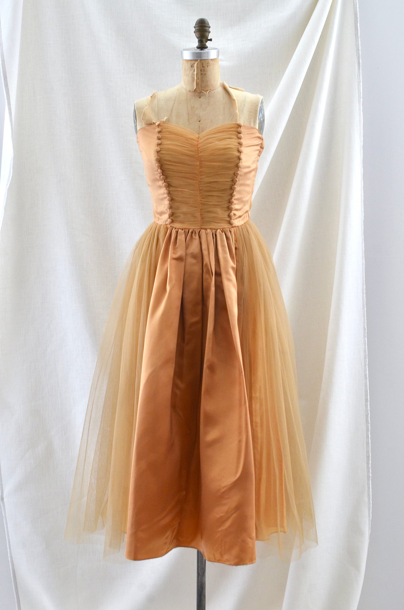 Sunset Orange Vintage 1950's Strapless Tulle Dress