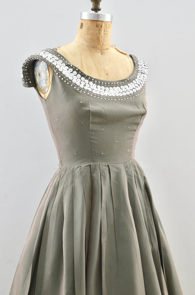 50's Rhinestone Studded Dress / xs