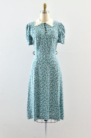 1940's Blue Floral Dress