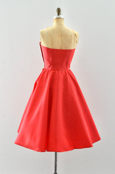 50's Red Strapless Dress / XS S