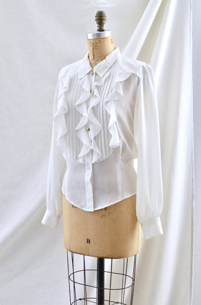 Vintage White Ruffle Yoke Shirt
