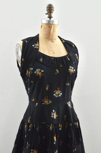 50's Floral Ruffled Dress / S