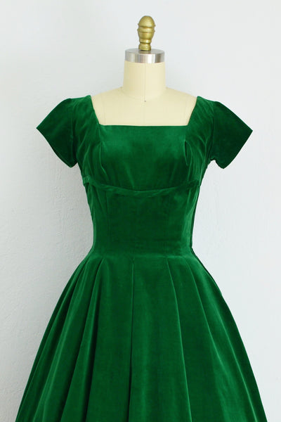 50s Green Velvet Dress - Pickled Vintage