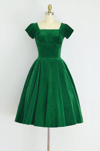 50s Green Velvet Dress - Pickled Vintage