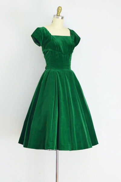 50s Green Velvet Dress - Pickled Vintage