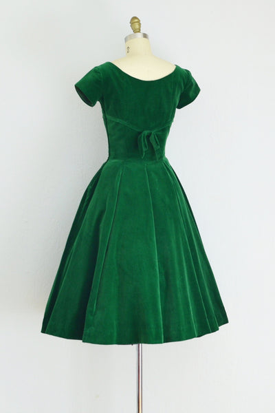 50s Green Velvet Dress - Pickled Vintage