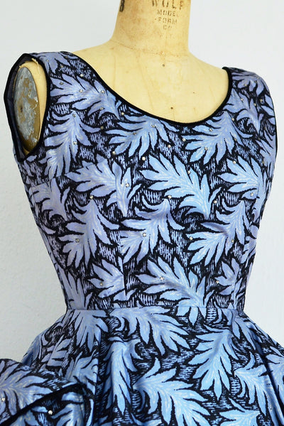50s Flocked Taffeta Dress - Pickled Vintage