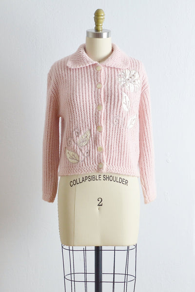1950s Pink Woven Cardigan Sweater - Pickled Vintage