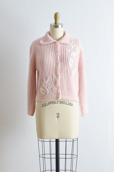 1950s Pink Woven Cardigan Sweater - Pickled Vintage