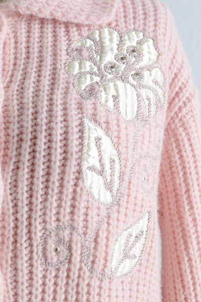 1950s Pink Woven Cardigan Sweater - Pickled Vintage