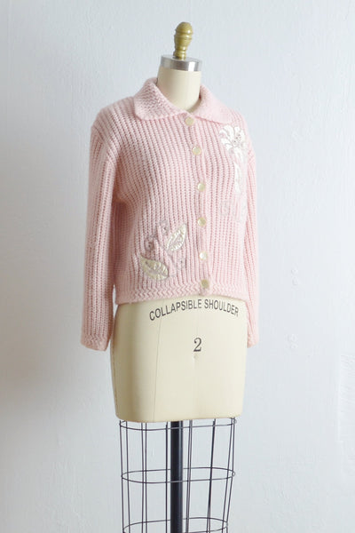 1950s Pink Woven Cardigan Sweater - Pickled Vintage