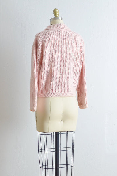 1950s Pink Woven Cardigan Sweater - Pickled Vintage