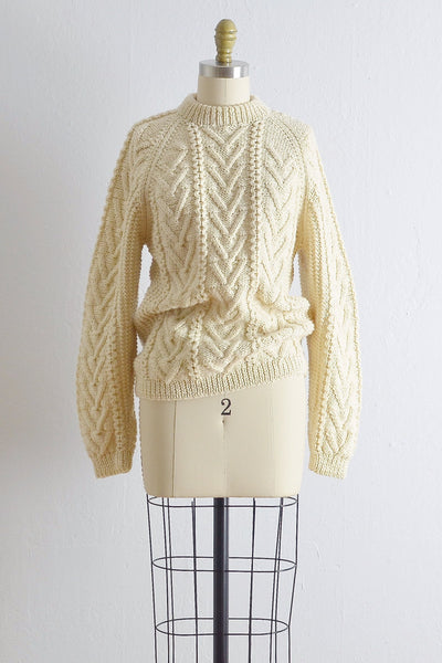 Vintage Hand Knit Aran Cable Sweater - Pickled Vintage