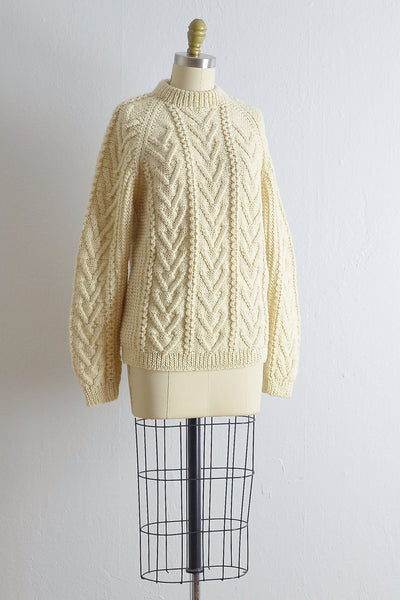 Vintage Hand Knit Aran Cable Sweater - Pickled Vintage