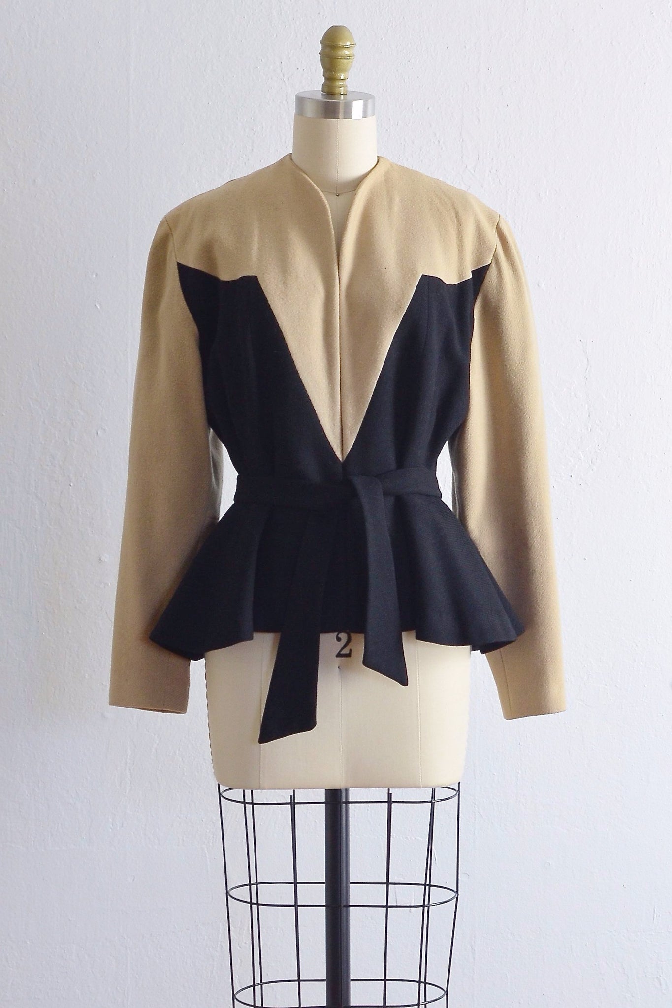 Vintage 1940s "V" Victory Wool Open Front Peplum Jacket - Pickled Vintage
