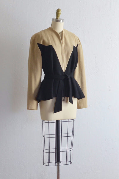 Vintage 1940s "V" Victory Wool Open Front Peplum Jacket - Pickled Vintage