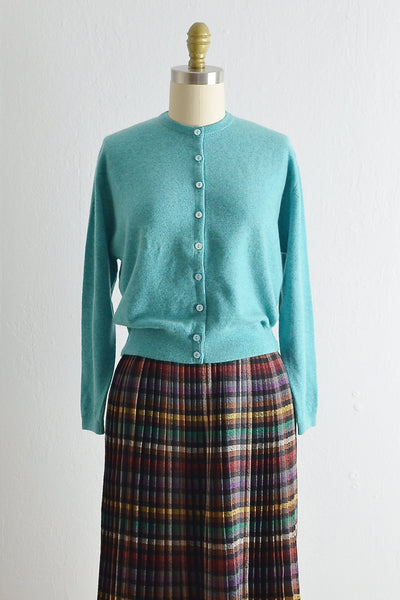 Vintage 1950s Aqua Blue Ballantyne Cashmere Cardigan - Pickled Vintage