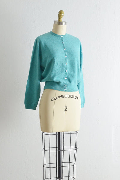 Vintage 1950s Aqua Blue Ballantyne Cashmere Cardigan - Pickled Vintage