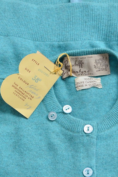Vintage 1950s Aqua Blue Ballantyne Cashmere Cardigan - Pickled Vintage