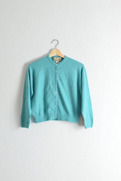 Vintage 1950s Aqua Blue Ballantyne Cashmere Cardigan - Pickled Vintage