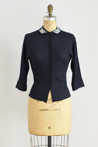 50s Beaded Noir Sweater - Pickled Vintage