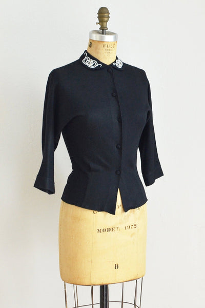 50s Beaded Noir Sweater - Pickled Vintage