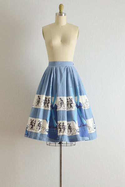 1950s Tandem Bike Print Skirt - Pickled Vintage