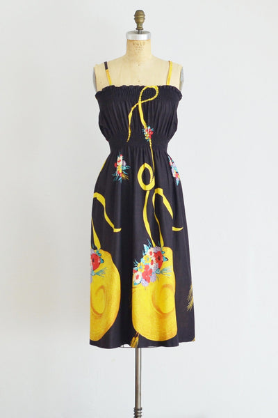 Straw Hat Print Dress - Pickled Vintage