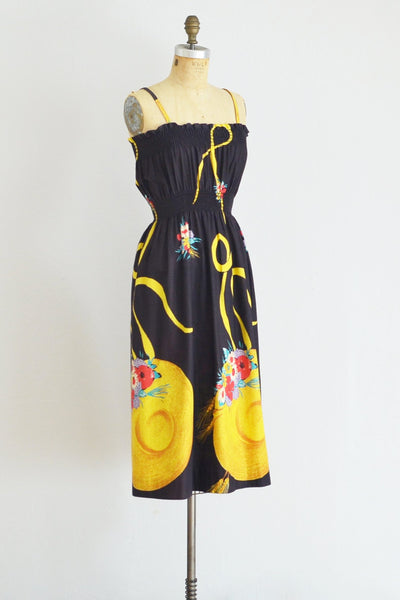 Straw Hat Print Dress - Pickled Vintage