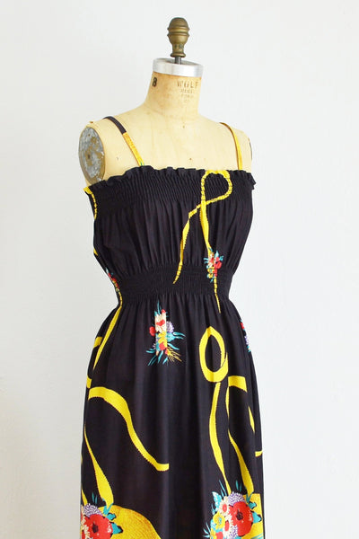 Straw Hat Print Dress - Pickled Vintage