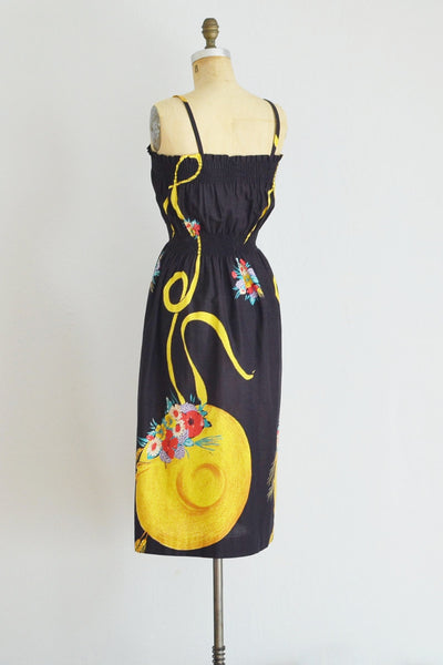 Straw Hat Print Dress - Pickled Vintage