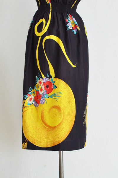 Straw Hat Print Dress - Pickled Vintage