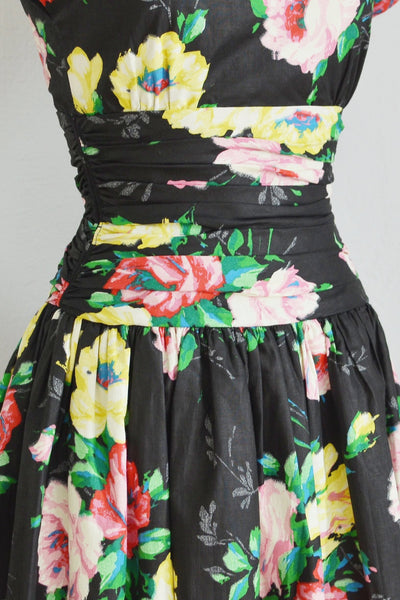 Dark Floral Dress - Pickled Vintage