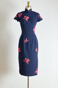 50s Embroidered Wool Cheongsam - Pickled Vintage