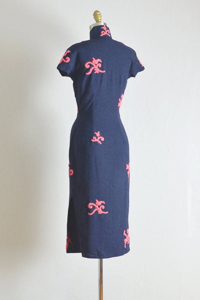 50s Embroidered Wool Cheongsam - Pickled Vintage